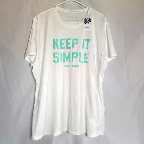 NWT Life Is Good Keep It Simple White/ Teal Tshirt Women's Size XXL - Picture 1 of 9